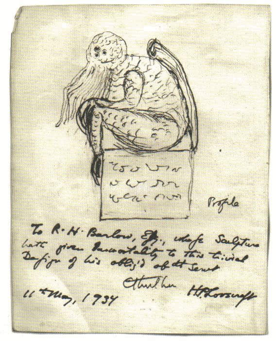 A sketch of Cthulhu by H.P. Lovecraft in 1 1934 letter