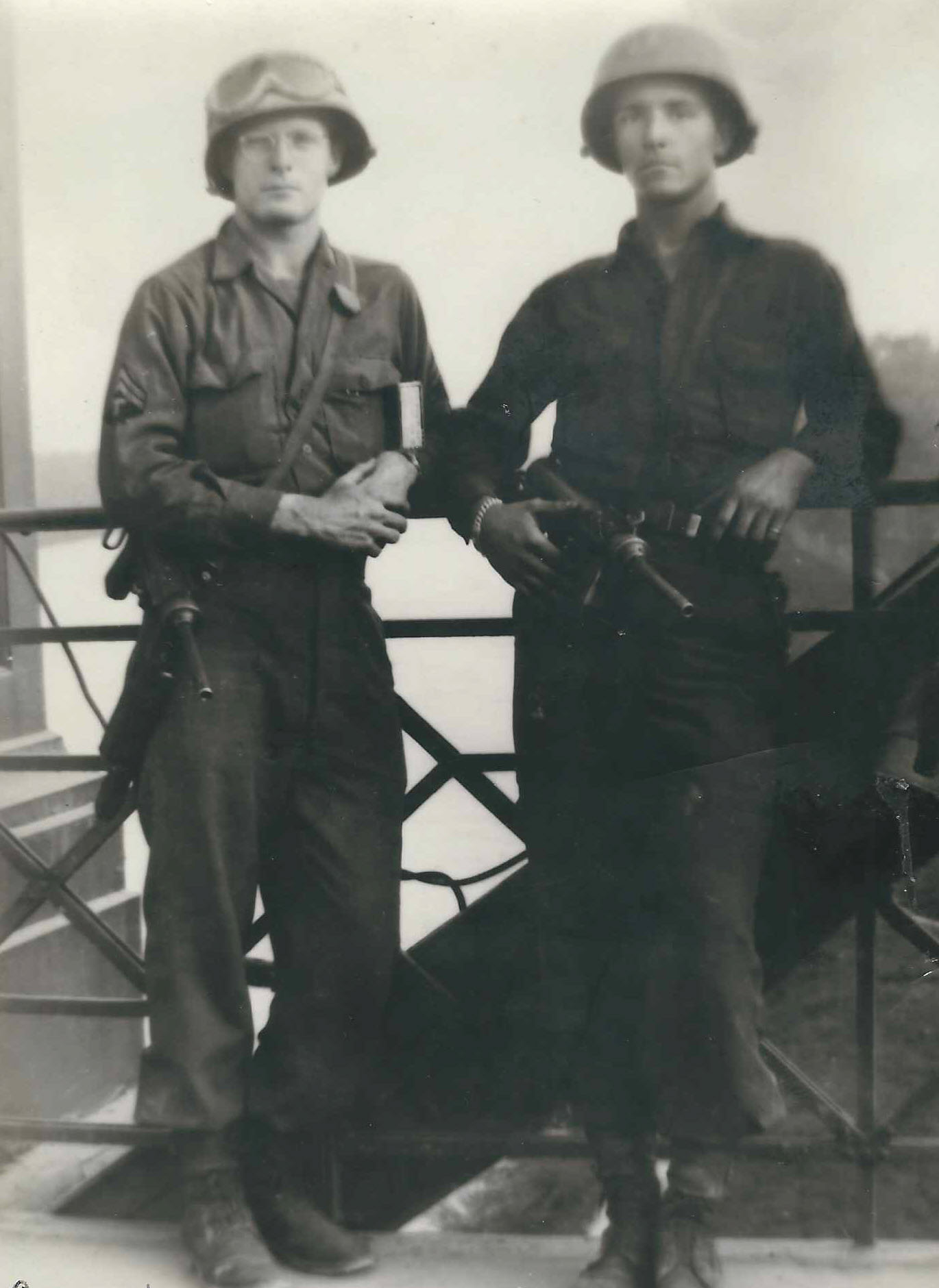Corporal Fred Farris, left, with a buddy on the Danube.